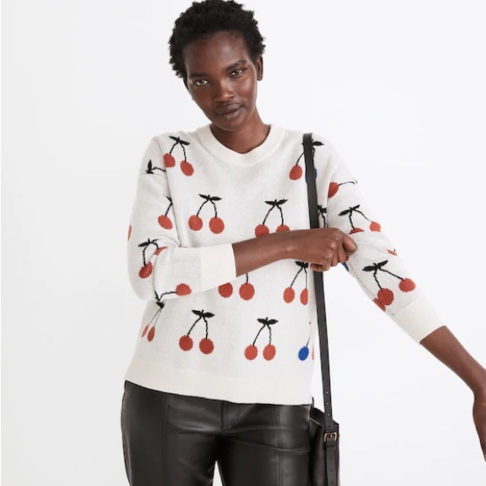 Madewell cherry jacquard pullover sweater